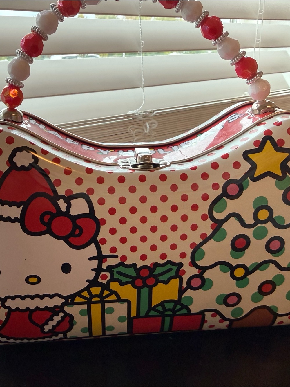 Hello Kitty Red and White Holiday Kids Beaded-Handle Bag